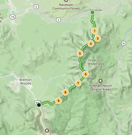 A map of the trail taken during the hike